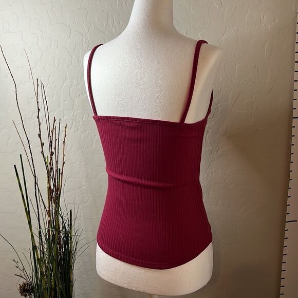 RUE 21 red spaghetti strap top. Ribbed w/faux front buttons & low neckline - Picture 5 of 9